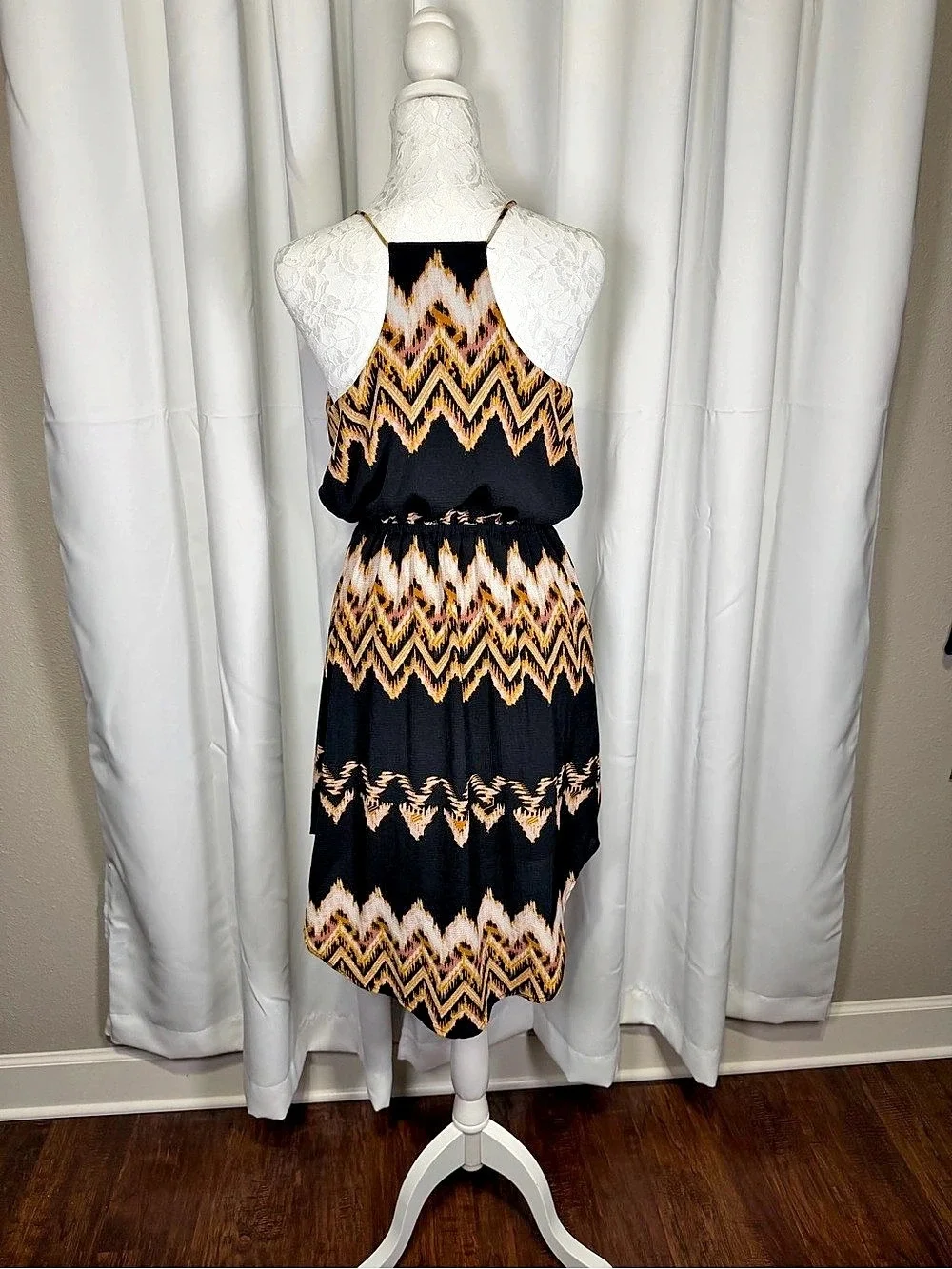 A.N.A. A New Approach Women’s Small Black Ikat Chevron Sleeveless High Low Dress